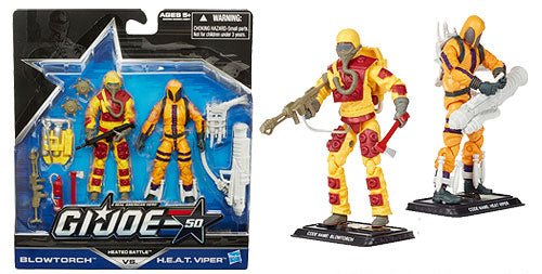 G.I. Joe 50th Anniversary 3.75 Inch Action Figure 2-Pack Wave 1 - Heated Battle (Blowtorch vs. H.E.A.T. Viper) (Non Mint Packaging)